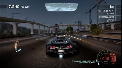 Need for Speed Hot Pursuit - Bugatti Veyron 16.4 Grand Sport Top Speed and Crash