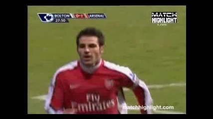 17.01.10 Първиягол в Мача Bolton - Arsenal(0 - 2) Първиягол в Мача(fabregas 28) 