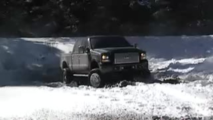 Ford f - 250 turbo diesel playing in the snow 
