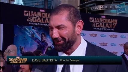Звездата Дейв Батиста дава интервю на премиерата на филма си Пазители на Галактиката (2014)