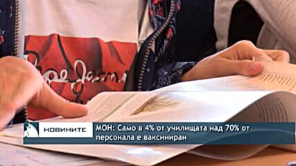 МОН: Само в 4% от училищата над 70% от персоналa е ваксиниран