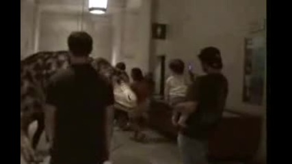 museum dinosaur interacts with kids 