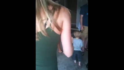 Drunk girl tries to pet kid