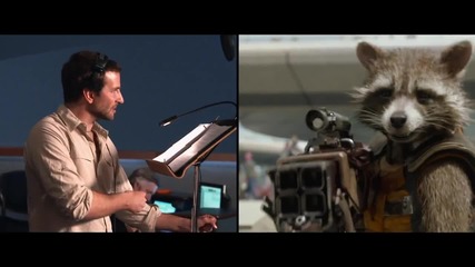 Звездата Брадли Купър озвучава героя си Ракетата във филма Пазители на Галактиката (2014)