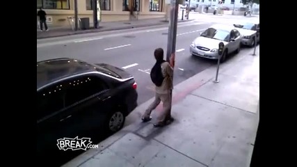Drunk Guy Smashes Face Into Lamp Post 