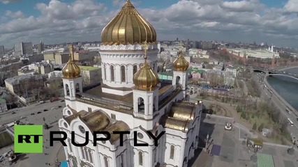 Дрон заснема отвисоко църквата "Христос Спасител" в Москва