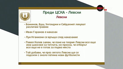 Преди ЦСКА - Левски