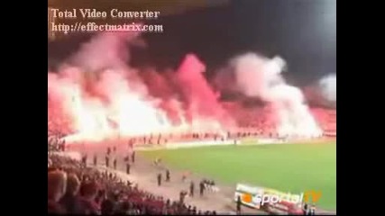 Stadium `bulgarian Army` Wrapped in fire and smoke