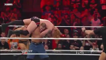 The Miz hits a Skull Crushing Finale on John Cena & Heath Slater at the same time