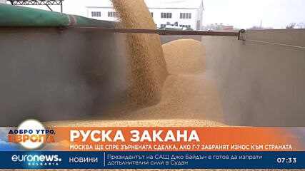 Русия се закани, че ще спре зърнената сделка, ако Г-7 забранят износ към страната