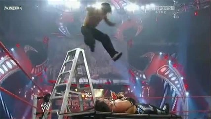 Ladder Leapfrog Leg Drop into a Table - Jeff Hardy