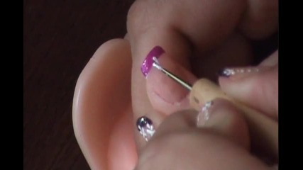 * M a n i c u r * Neon Purple french tip (white flowers)