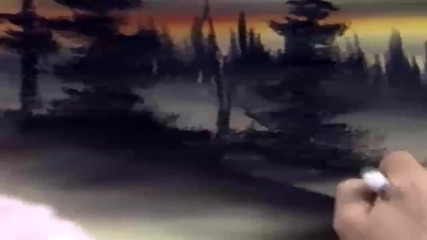 S07 Радостта на живописта с Bob Ross E03 - вечнозелени залези ღобучение в рисуване, живописღ