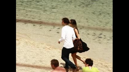 Nina Dobrev and Ian Somerhalder walking on the beach, June 8, 2010 