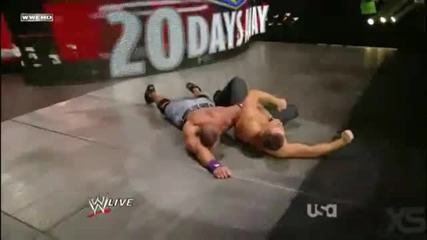 The Miz hits a On-knees Snap Ddt into the Stage on John Cena