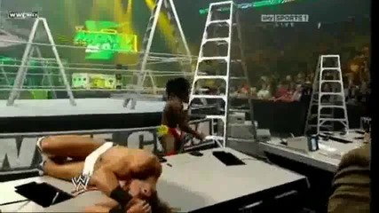 Kofi Kingston Boom Drop From The Ladder On The Announce Table !