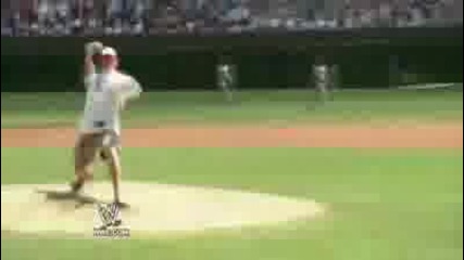 John Cena throws the first pitch at a Chicago Cubs game