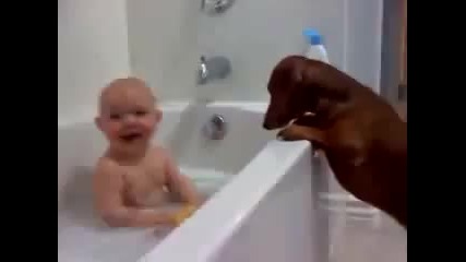 Смях с бебе и куче