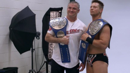 The Miz & Shane McMahon pose with their new SmackDown Tag Team Titles: WWE.com Exclusive, Jan. 27, 2019