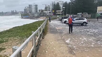 Силни ветрове разнесоха морска пяна по плажа в Сидни