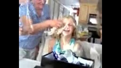 Bday girl gets a pie in the face Lol!