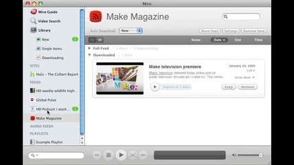 Miro 2.5 Open - source, non - profit video player and podcast client. Torrents made easy, Rss made b 