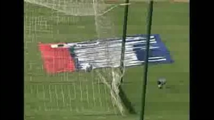 Michael Owen scores against Brazil