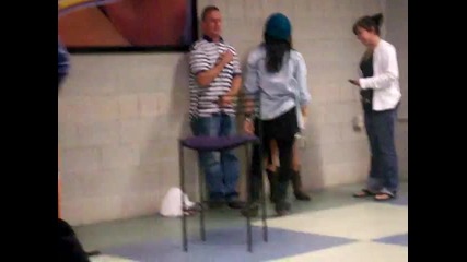 Demi Lovato getting ready for 6.22.09 Meet and Greet. David Archuleta is singing in the background
