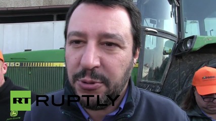 Italy: Lega Nord's Salvini joins EU farming protest outside Milan