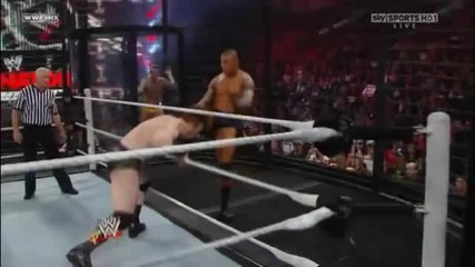 Randy Orton hits a Spike Ddt on Sheamus into the Steel