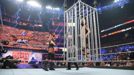 Enzo Amore is locked in a Shark Cage high above the ring: SummerSlam 2017 (WWE Network Exclusive)