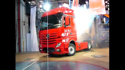 First ever New 2012 Model Mercedes Actros truck coming off series assembly line.mov