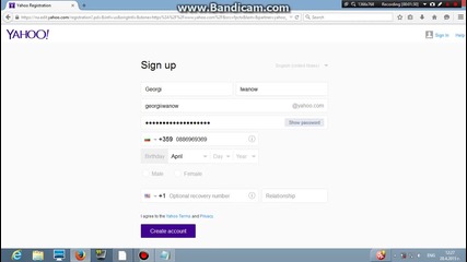 Регистрация във yahoo.com