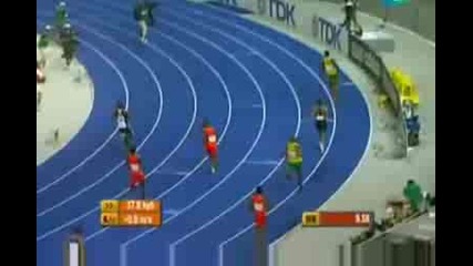 Финал на 100 метра Цялото състезние + радостта на Юсеин Болт след световния му рекорд