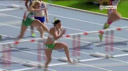 Michelle Jenneke dancing at the Junior World Championships in Barcelona