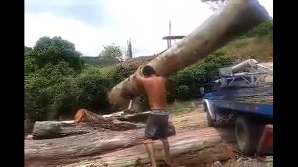 Много як бразилец вдига сам дебело дърво