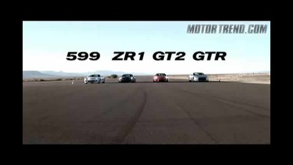 Ferrari 599,  Porsche Gt2,  Nissan Gt - R and Zr1 - Състезание