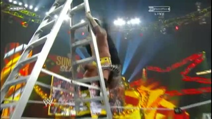 Jeff Hardy reverses a Gts from the Ladder into a Sunset Flip Powerbomb