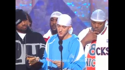 Eminem accepting the Grammy for Best Rap Album at the 45th Grammy Awards 