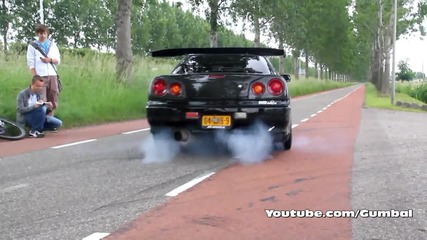 Nissan Skyline R34 burnout + sound - Dutch Supercar Sunday 2 