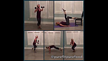 1-shoulder presslateral lunge. 2-single legglute lifts 3-balance legsingle arm hammer curl. 4-full b