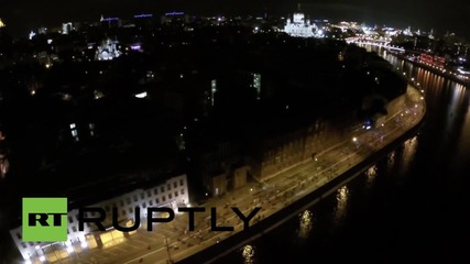 Russia: Drone captures night-time cycle parade illuminating Moscow's streets