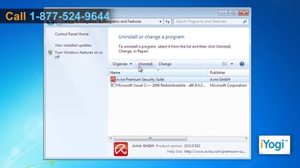 Uninstall Avira® Premium Security suite from Windows® 7