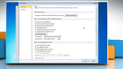 Outlook 2010: Turn grammar check and spell check on and off