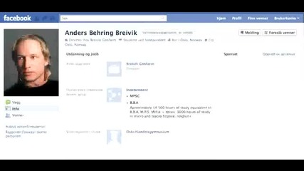 Профила на норвежкият атентатор във Facebook & Twitter