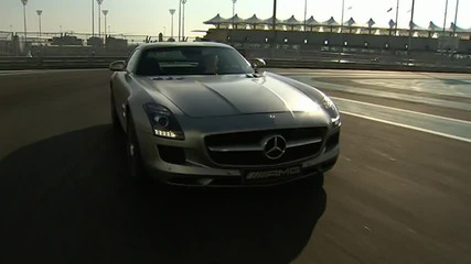 Rosberg driving the Mercedes Sls Amg on the Yas Marina Circuit 