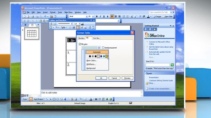 Microsoft® Powerpoint 2003: How to create and format a table on Windows® Xp?