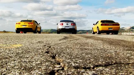 V-8 Pony Car Drag Race! 2011 Mustang Gt vs 2010 Camaro Ss vs 2010 Dodge Challenger Srt8