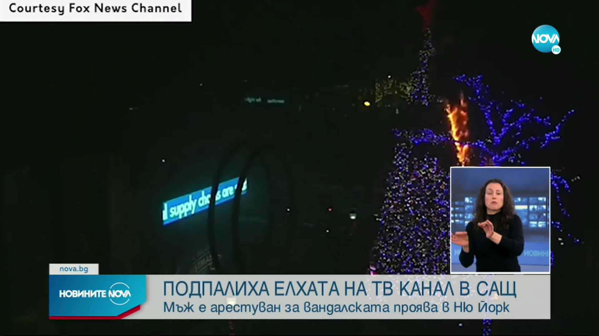 Подпалиха коледната елха на канала Fox News, има задържан