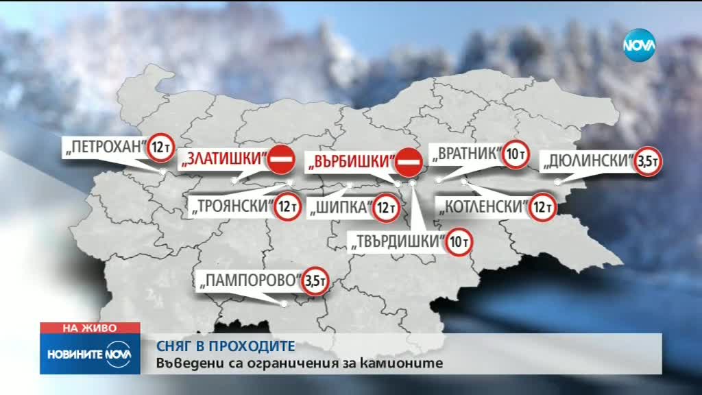 СНЯГ В ПРОХОДИТЕ: Въведени са ограничения за камионите